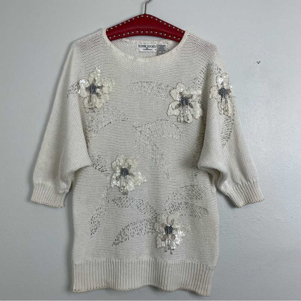 Vintage Bonnie Boerer & Company Sequin Embellished Beaded Tassel Sweater | Small